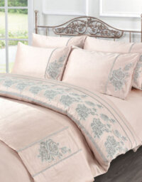Homes & Linen Amara Floral Embroidered Pink Duvet Cover Set Soft Polyester Bedding With Pillowcases
