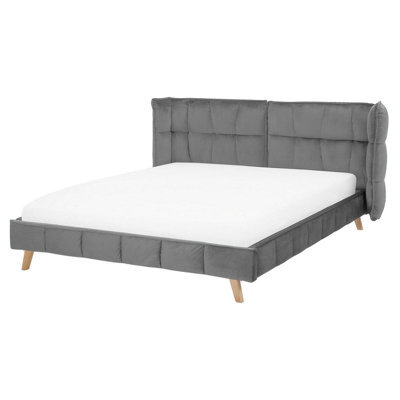 Beliani Bed Velvet Senlis 160 X 200 Cm (Eu King Size) Grey - image 1