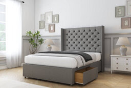 "Sloomy Dior Pewter Dumfries Divan Bed Base 2 Drawers Foot-End With 54"" Wingback Headboard 4' Small Double" - thumbnail 4