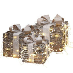 Urbn-Living Urbnliving Set Of 3 Light Up Christmas Present Rattan Led Parcel Box Gift Tree Decorations - thumbnail 1