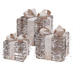 Urbn-Living Urbnliving Set Of 3 Light Up Christmas Present Rattan Led Parcel Box Gift Tree Decorations - thumbnail 2