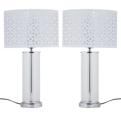 First Choice Lighting Set Of 2 Aura - Chrome Table Lamps With White Cut Out Shades - image 1