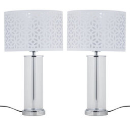 First Choice Lighting Set Of 2 Aura - Chrome Table Lamps With White Cut Out Shades - thumbnail 1