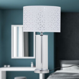 First Choice Lighting Set Of 2 Aura - Chrome Table Lamps With White Cut Out Shades - thumbnail 7