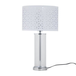 First Choice Lighting Set Of 2 Aura - Chrome Table Lamps With White Cut Out Shades - thumbnail 2