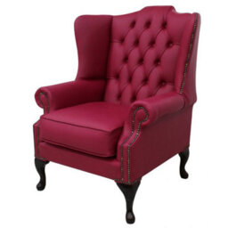 Chesterfield High Back Wing Chair Shelly Anemone Leather Bespoke In Mallory Style - thumbnail 3