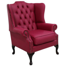 Chesterfield High Back Wing Chair Shelly Anemone Leather Bespoke In Mallory Style - thumbnail 2