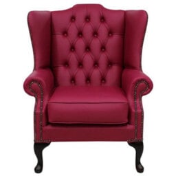 Chesterfield High Back Wing Chair Shelly Anemone Leather Bespoke In Mallory Style - thumbnail 1