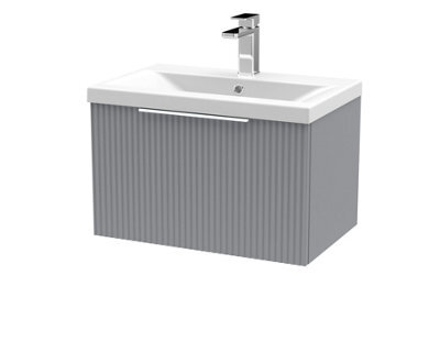Hudson Reed Fluted Wall Hung 1-Drawer Vanity And Mid-Edge Basin, Contemporary Sink Vanity Unit, Satin Grey, 600mm - image 1