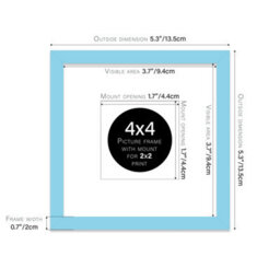 "4X4"" Light Blue Picture Frame - 4X4"" Square Frame With 2X2"" Mount For 4X4""/2X2"" Pictures Moderrn Style Thin Edge, 1 Pack" - thumbnail 2