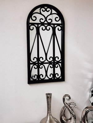 Biznest 71X35Cm Wall Mirror Black Window Style Wall Mirror Stylish Decor Mirror - image 1