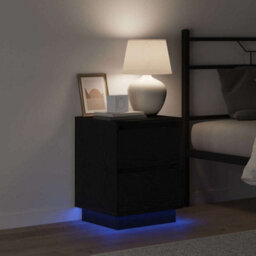 Berkfield Modern Bedside Cabinet With Led Lights Black 39X34.5X50 Cm - thumbnail 5