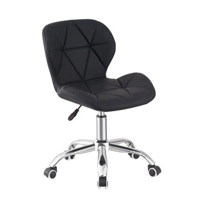 Black Cushioned Computer Desk Office Chair Chrome Legs Swivel Adjustable Vanity Stool - image 1