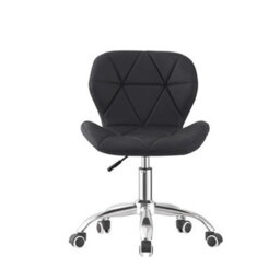 Black Cushioned Computer Desk Office Chair Chrome Legs Swivel Adjustable Vanity Stool - thumbnail 3