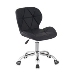 Black Cushioned Computer Desk Office Chair Chrome Legs Swivel Adjustable Vanity Stool - thumbnail 1
