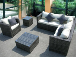 New Rattan Wicker Conservatory Outdoor Garden Furniture Set Corner Sofa Table Grey - thumbnail 5