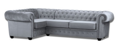 Chesterfield Style Mariot Corner Sofa Grey French Velvet (Left Hand Corner) - image 1