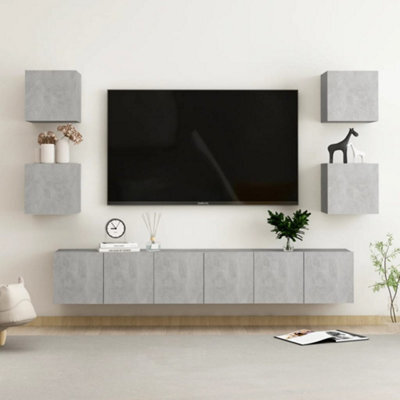Berkfield 7 Piece Tv Cabinet Set Concrete Grey Engineered Wood - image 1
