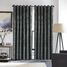 Ameha Charcoal Velvet Curtains Eyelet Blackout Thick Thermal Insulated Ready Made Ring Top Curtain Pair 66''x72'' For Living Room - thumbnail 2