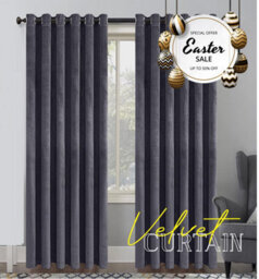 Ameha Charcoal Velvet Curtains Eyelet Blackout Thick Thermal Insulated Ready Made Ring Top Curtain Pair 66''x72'' For Living Room