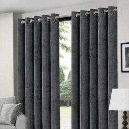 Ameha Charcoal Velvet Curtains Eyelet Blackout Thick Thermal Insulated Ready Made Ring Top Curtain Pair 66''x72'' For Living Room - thumbnail 3