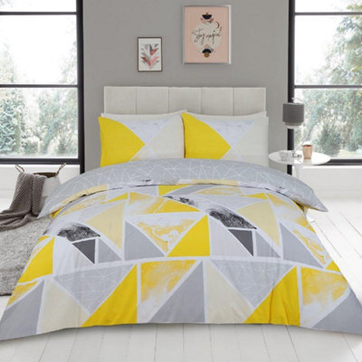 Smart Living Duvet Cover With Pillowcases Polycotton Quilt Bedding Covers Comfy Breathable Comforter Cover Set - Ochre/grey - image 1