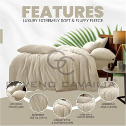 Gc Gaveno Cavailia Teddy Bear Fleece Double Cream Duvet Set With Matching Pillowcase Fluffy Warm & Cosy Super Soft Bedding Set - thumbnail 2