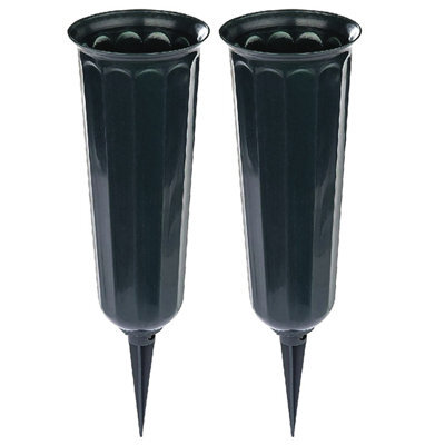 2 X Cemetery Vases - Weather Resistant Plastic Spiked Memorial Grave Vase For Fresh Or Artificial Flowers - Each H25.5 X 7.5Cm - image 1