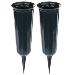 2 X Cemetery Vases - Weather Resistant Plastic Spiked Memorial Grave Vase For Fresh Or Artificial Flowers - Each H25.5 X 7.5Cm - thumbnail 3