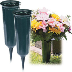 2 X Cemetery Vases - Weather Resistant Plastic Spiked Memorial Grave Vase For Fresh Or Artificial Flowers - Each H25.5 X 7.5Cm - thumbnail 2