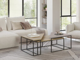 Decortie Modern Ohlady Coffee Table Oak-Mocha Grey 3-Piece Centre Table 110(W)Cm Metal Frame Legs Living Room - thumbnail 1