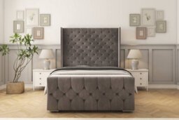 "Sloomy Luthor Slate Naples Bed Frame With Mattress With 50""  Upholstered Wingback Headboard 2'6 Small Single"