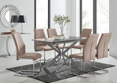 Furniturebox Uk Lira 100Cm Grey Metal Extending Dining Table & 6 Cappuccino Lorenzo Chairs - image 1