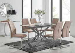 Furniturebox Uk Lira 100Cm Grey Metal Extending Dining Table & 6 Cappuccino Lorenzo Chairs - thumbnail 1