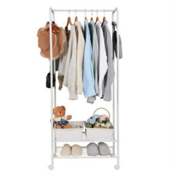 Heavy Duty Metal Clothes Rail White Coat Stand Shoe Rack Storage Shelf On Wheels - thumbnail 6
