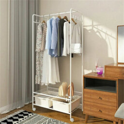 Heavy Duty Metal Clothes Rail White Coat Stand Shoe Rack Storage Shelf On Wheels - thumbnail 3
