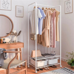 Heavy Duty Metal Clothes Rail White Coat Stand Shoe Rack Storage Shelf On Wheels - thumbnail 5