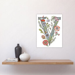 Artery8 Unframed Wall Art Letter V Classic Watercolour Wildflowers Elegant Floral Word Art For Her - 12X16 Inch - thumbnail 2