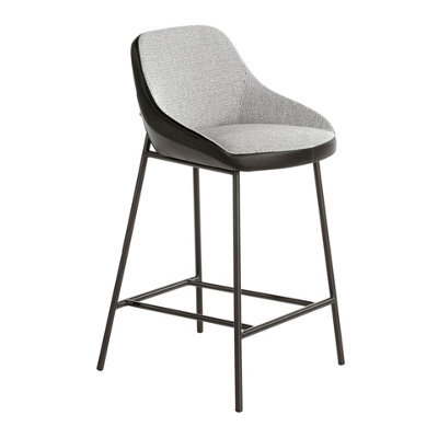 Angel Cerda Stylish Grey Fabric And Black Leatherette Stool For Modern Interiors - image 1