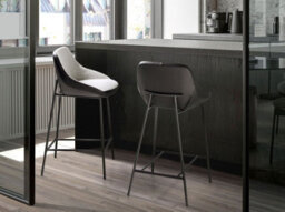 Angel Cerda Stylish Grey Fabric And Black Leatherette Stool For Modern Interiors - thumbnail 2