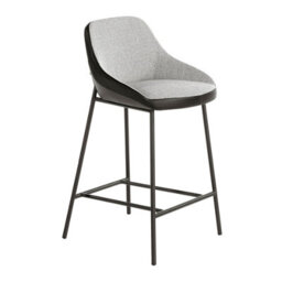 Angel Cerda Stylish Grey Fabric And Black Leatherette Stool For Modern Interiors - thumbnail 1