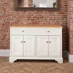 Homestylestore 1210mm Antique White And Oak Bathroom Vanity Unit With Bronze Round Handles - thumbnail 3