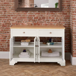 Homestylestore 1210mm Antique White And Oak Bathroom Vanity Unit With Bronze Round Handles - thumbnail 4