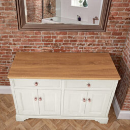 Homestylestore 1210mm Antique White And Oak Bathroom Vanity Unit With Bronze Round Handles - thumbnail 2