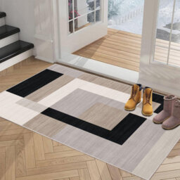 Ameha Non Slip Printed Rug Bedroom Small Bedside Mat -Carpet Geometric Style Soft Low Pile Rug For Kids Room (Milo Neutral, 60X110 Cm)