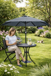 GardenCo Grey 2M Outdoor Parasol - Garden Outdoor Crank Up Parasol Umbrella - Uv Rated 50 - 38mm Pole - thumbnail 3