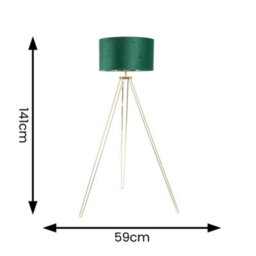 Valuelights Aero Hairpin Gold Tripod Floor Lamp With Forest Green Velvet And Gold Drum Lamp Shade - thumbnail 5