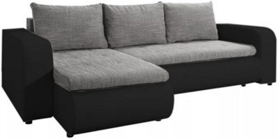 Rac3 Corner Sofa Bed With Storage - Premium Fabric, Universal Side (Black And Grey) - image 1
