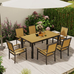 Outsunny 6 Seater Aluminium Garden Dining Set With Stackable Chairs, Natural - thumbnail 9