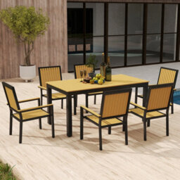Outsunny 6 Seater Aluminium Garden Dining Set With Stackable Chairs, Natural - thumbnail 8
